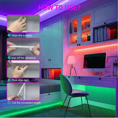 SKY-TOUCH 5/10 Meter Smart Bluetooth LED Strip Light RGB Sync to Music Light Remote Control Colorful Rope Lighting for Home Decor Kitchen Bedroom Hotel Outdoor Bar Garden Desktop Decoration