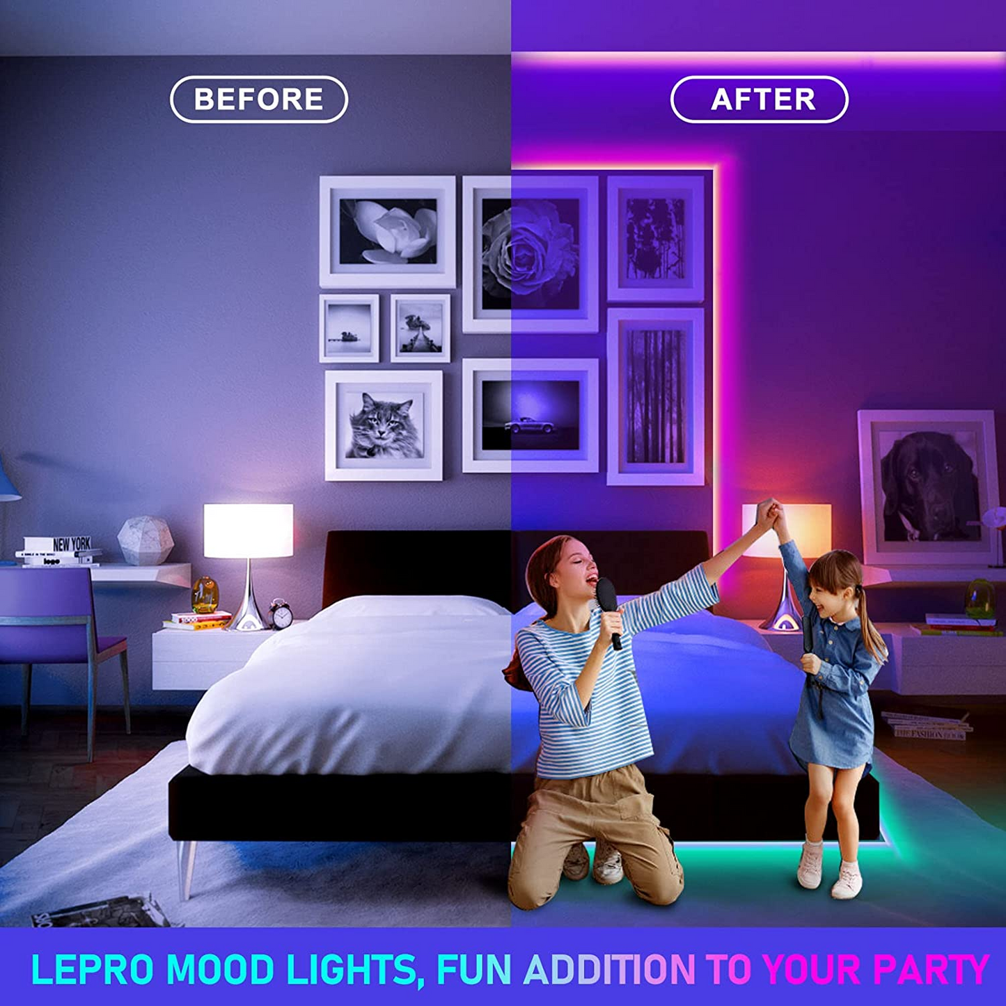 SKY-TOUCH 5/10 Meter Smart Bluetooth LED Strip Light RGB Sync to Music Light Remote Control Colorful Rope Lighting for Home Decor Kitchen Bedroom Hotel Outdoor Bar Garden Desktop Decoration