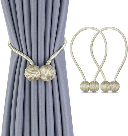 SKY-TOUCH 1 Pair Magnetic Curtain Tiebacks Magnetic Curtain Straps Strong Magnetic Curtain Buckle For Home Office, Beige