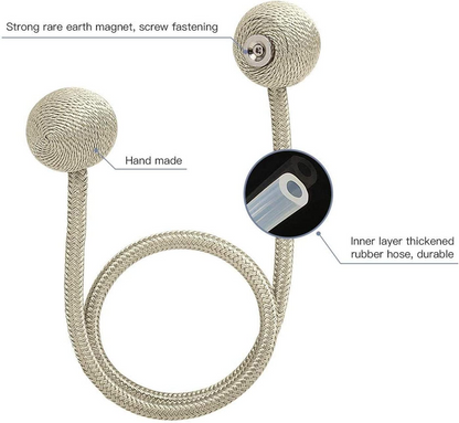 SKY-TOUCH 1 Pair Magnetic Curtain Tiebacks Magnetic Curtain Straps Strong Magnetic Curtain Buckle For Home Office, Beige