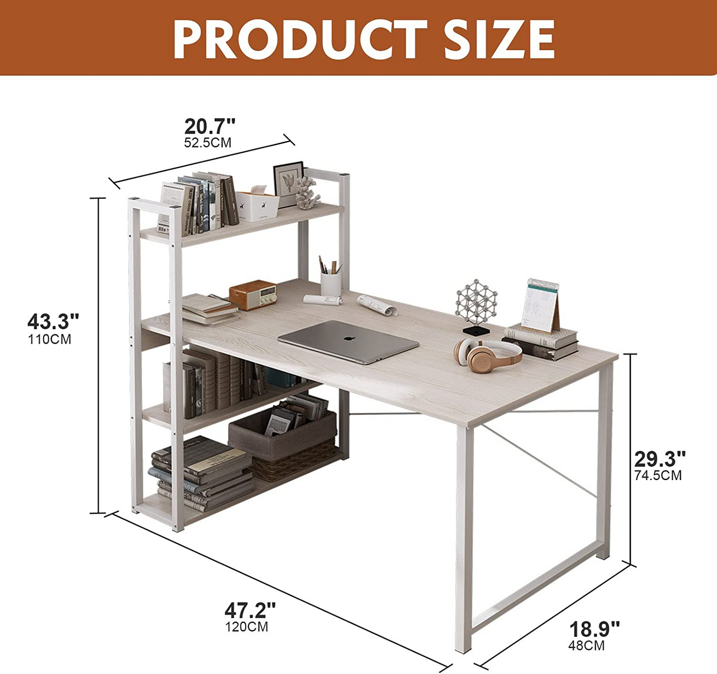 SKY-TOUCH Computer Desk Table with Shelves, 4 Tier Study Bookshelf Storage Reversible Office Corner Shelves Home Easy Assemble