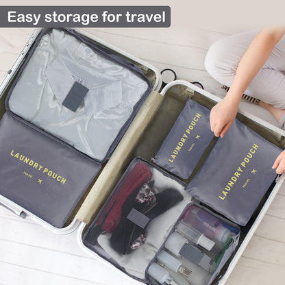 SKY TOUCH 6Pcs Set Travel Luggage Organizer Packing Cubes Set Storage Bag Waterproof Laundry Bag Traveling Accessories Gray, Travel Bag, Grey, Travel Luggage