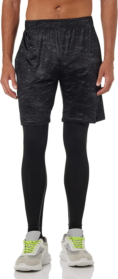 SKY-TOUCH Mens Sports Running Sets, Gym Fitness Clothing Quick Dry Basic T Shirts, Loose Fitting Shorts, Compression Pants Workout Training Tracksuits