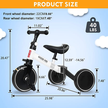 SKY-TOUCH 4 in 1 Kids Balance Bike Kids Tricycles for 1-4 Years, Toddlers Trike with Adjustable Seat Indoor Outdoor, Boys Girls Kids First Birthday Gifts White