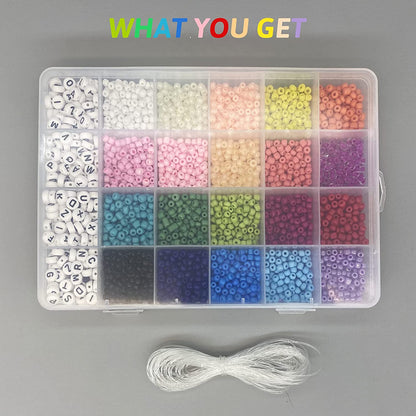 SKY-TOUCH Seed Beads, 3500 Letter Beads And Pony Beads 24-Grid Bead Kit Set Rope Mini Seed Beads Set For Jewelry Making Bracelet Beads Finding Diy Crafts Beading Needles For Jewelry Bracelet Making（4mm）