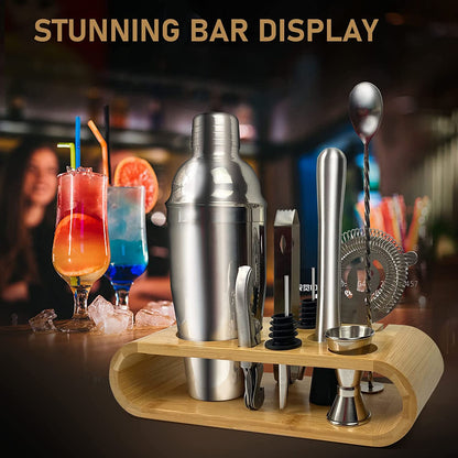 SKY-TOUCH 11-Piece Bar Tool Set with Stylish Bamboo Stand - Perfect Home Bartending Kit and Martini Cocktail Shaker Set For an Awesome Drink Mixing Experience