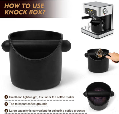 SKY-TOUCH Coffee Grounds Bucket Espresso Knock Box Anti Slip Coffee Grind Dump Bin Waste Bin With Detachable Knock Bar For Home or Coffee Shop, Black