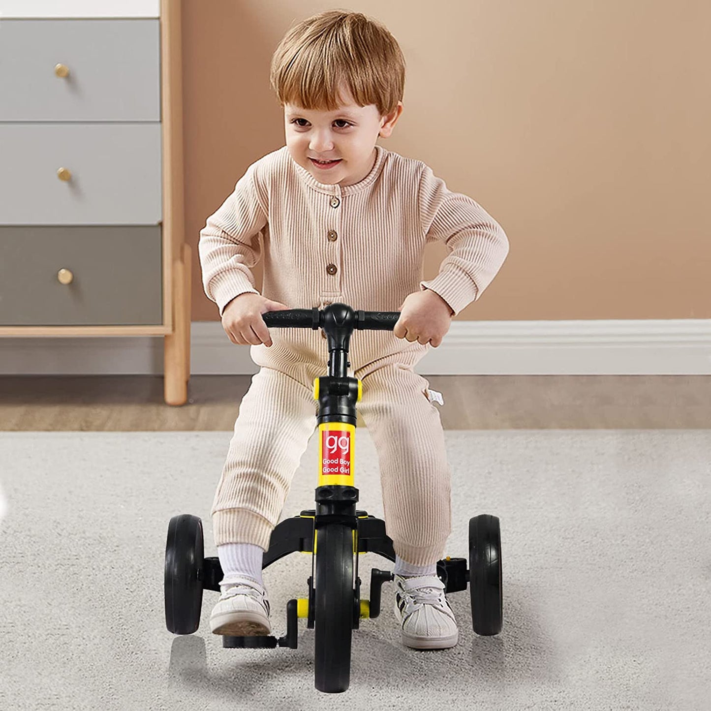 SKY-TOUCH 4 in 1 Kids Balance Bike Kids Tricycles for 1-4 Years, Toddlers Trike with Adjustable Seat Indoor Outdoor, Boys Girls Kids First Birthday Gifts Yellow