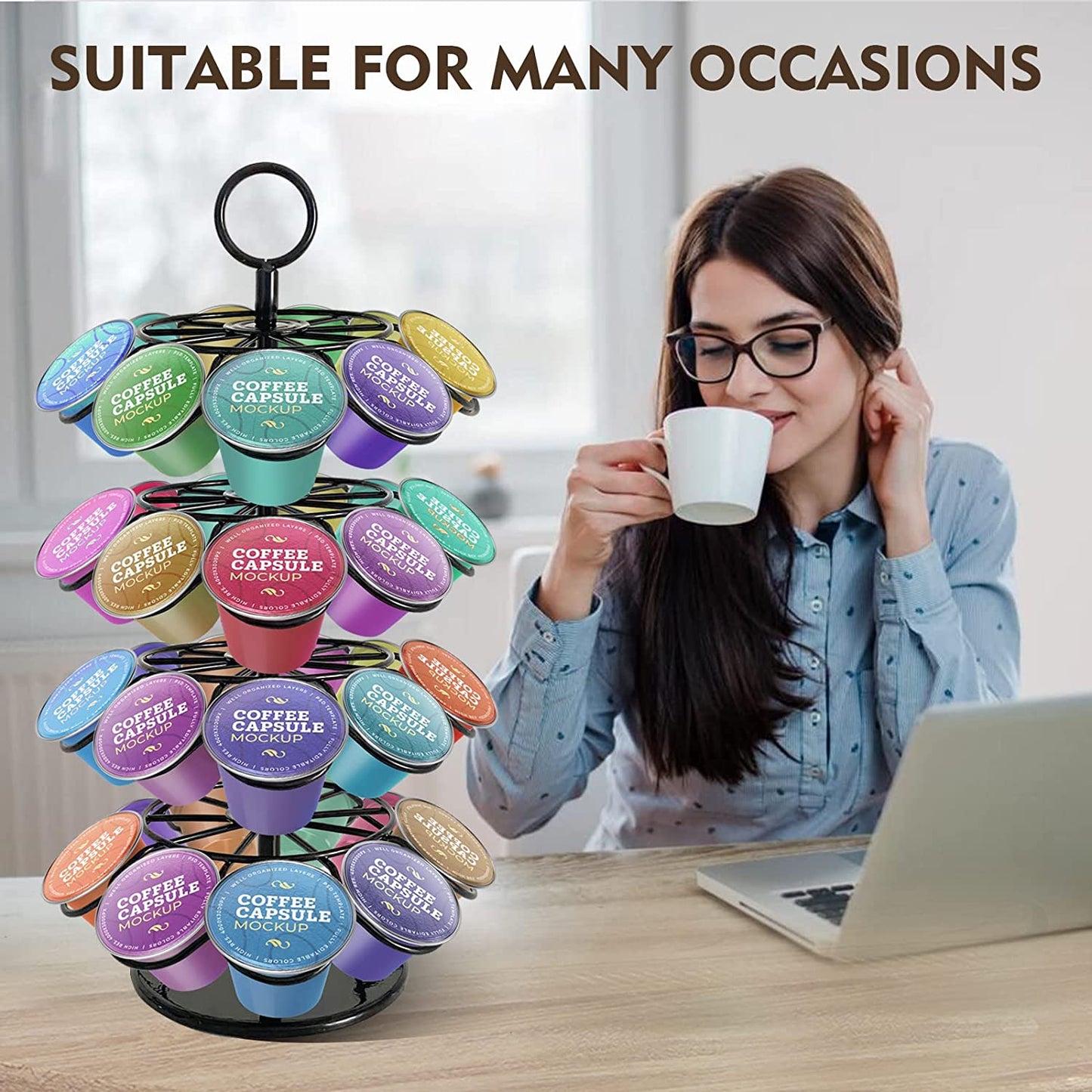 SKY-TOUCH Coffee Capsules Holder, 360 Degree Rotating Coffee Capsule Holder Organizer Holds up to 36 Pieces, Space Saver Home and Office