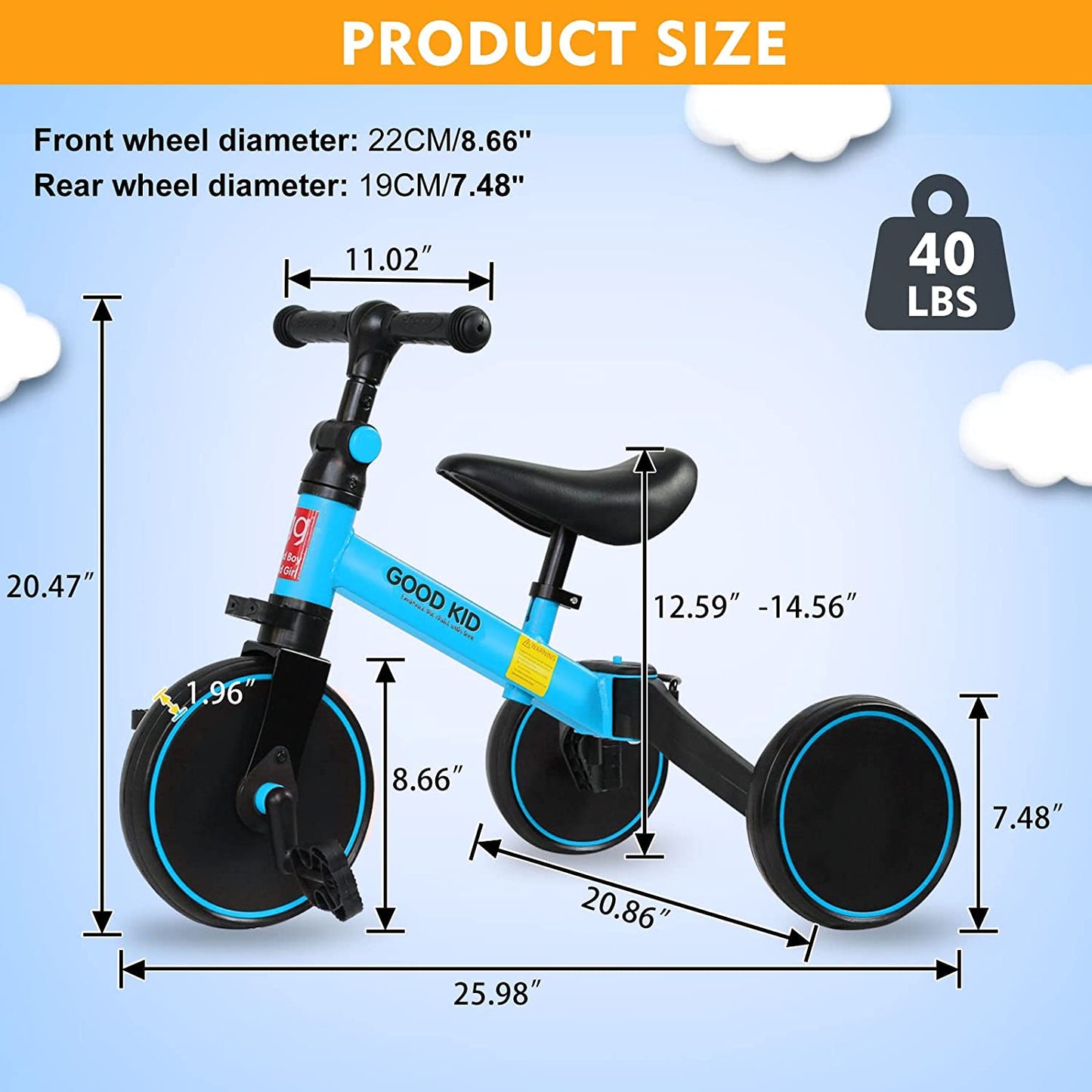 SKY-TOUCH 4 in 1 Kids Balance Bike Kids Tricycles for 1-4 Years, Toddlers Trike with Adjustable Seat Indoor Outdoor, Boys Girls Kids First Birthday Gifts Blue