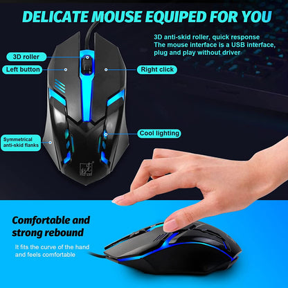 SKY-TOUCH G21 Keyboard Wired USB Gaming Mouse Flexible Polychromatic LED Lights Computer Mechanical Feel Backlit Keyboard Mouse Set (Black)