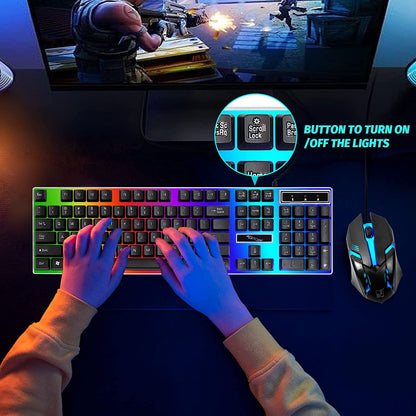 SKY-TOUCH G21 Keyboard Wired USB Gaming Mouse Flexible Polychromatic LED Lights Computer Mechanical Feel Backlit Keyboard Mouse Set (Black)