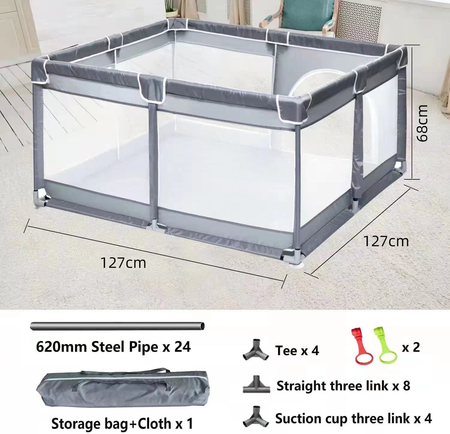 SKY-TOUCH Baby Playpen, Extra Large Playpen for Babies, Kids Safe Play Center for Babies with Breathable Mesh and Zipper Door，and Toddlers Gives Mommy a Break