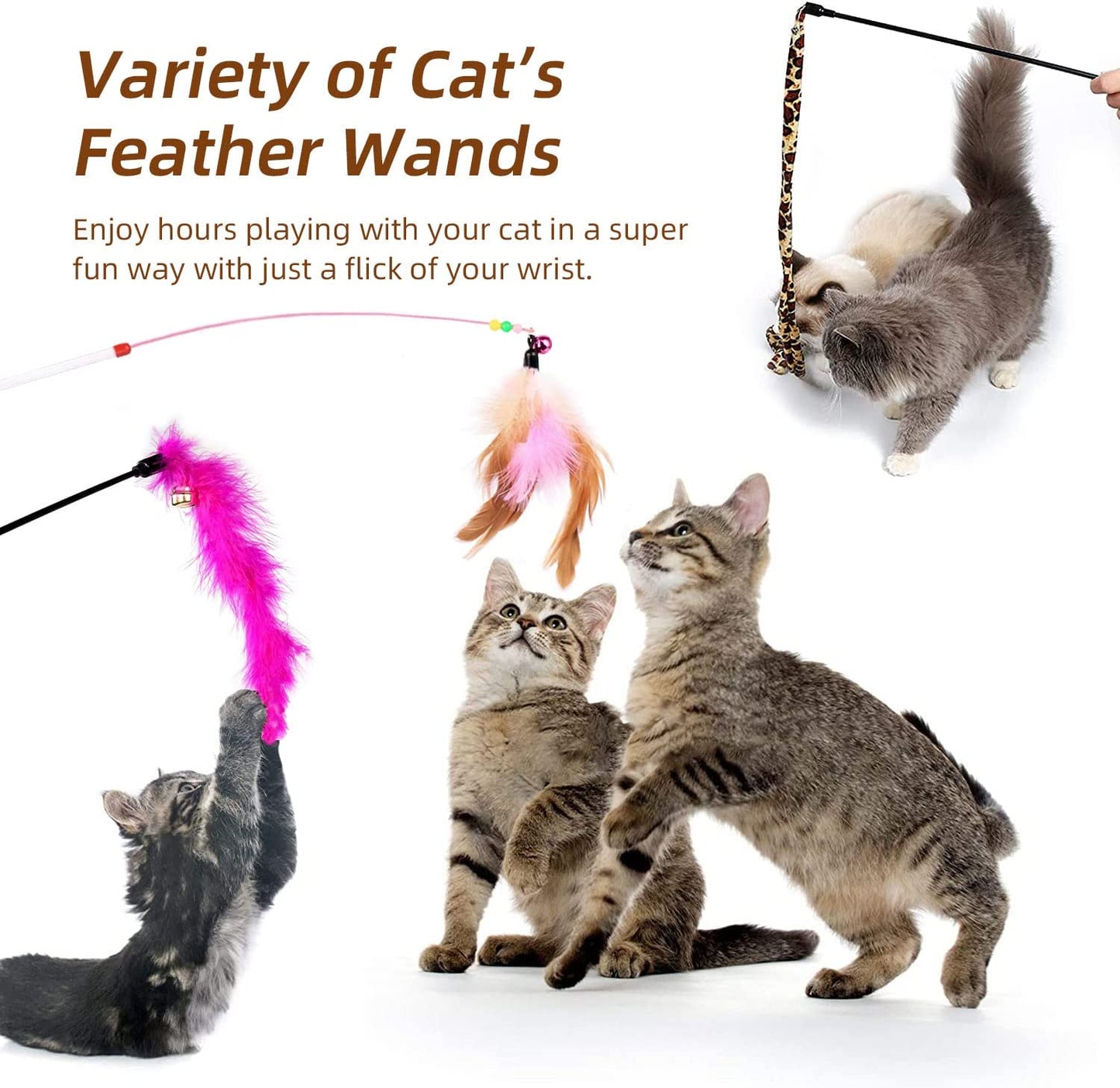 SKY-TOUCH 30pcs Interactive Cat Toys - Keep Your Cat Active and Happy with Variety Teaser Wand, Cat Tunnel, Tent, and Fish Toy，The best gifts for cat lovers