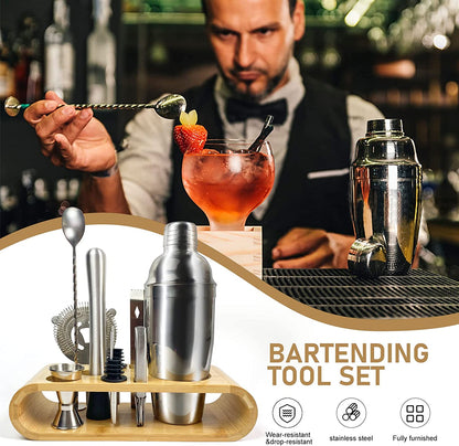 SKY-TOUCH 11-Piece Bar Tool Set with Stylish Bamboo Stand - Perfect Home Bartending Kit and Martini Cocktail Shaker Set For an Awesome Drink Mixing Experience