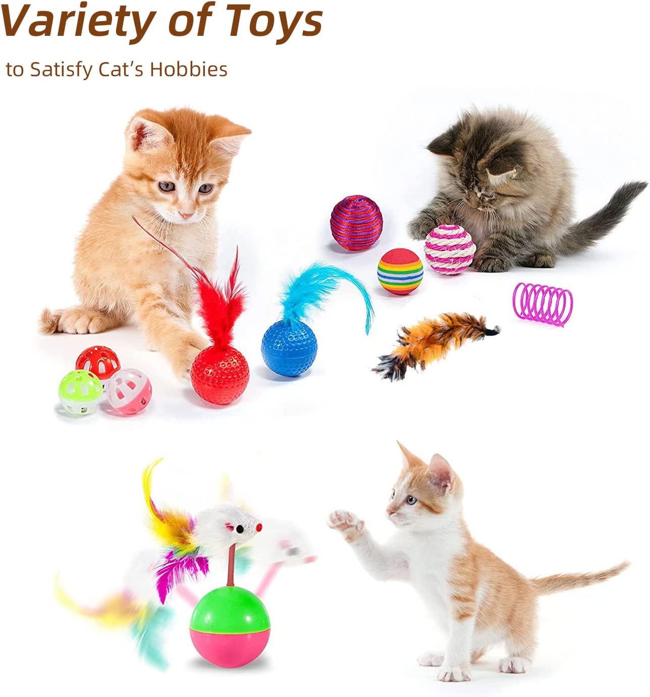 SKY-TOUCH 30pcs Interactive Cat Toys - Keep Your Cat Active and Happy with Variety Teaser Wand, Cat Tunnel, Tent, and Fish Toy，The best gifts for cat lovers