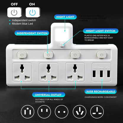SKY-TOUCH Multi Plug Extension Socket with 3 USB, Electrical Power Extender Outlet Adaptor for Home, Office, Kitchen