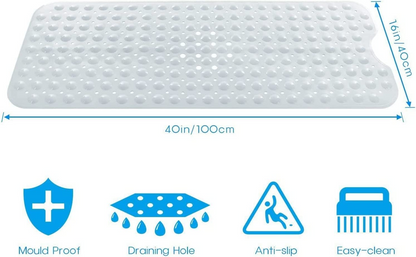 SKY-TOUCH Non-Skid Bath Tub Shower Mat with Suction Cups and Drain Holes, Extra Large Size and Machine-Washable, Bathroom Accessories, Clear