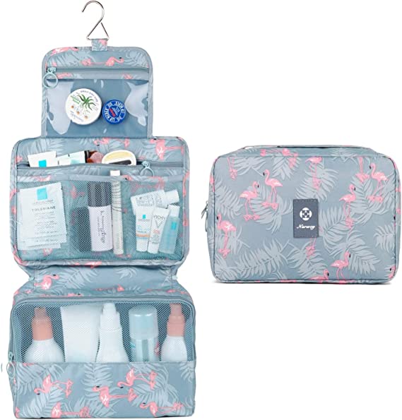 100pcs Travel Hanging Toiletry Wash Bag Waterproof Cosmetic Case Makeup Organiser Organizer Toiletry Storage Box with Adjustable Compartments for for Women Girls Kids (Flamingo)