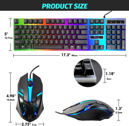 SKY-TOUCH G21 Keyboard Wired USB Gaming Mouse Flexible Polychromatic LED Lights Computer Mechanical Feel Backlit Keyboard Mouse Set (Black)