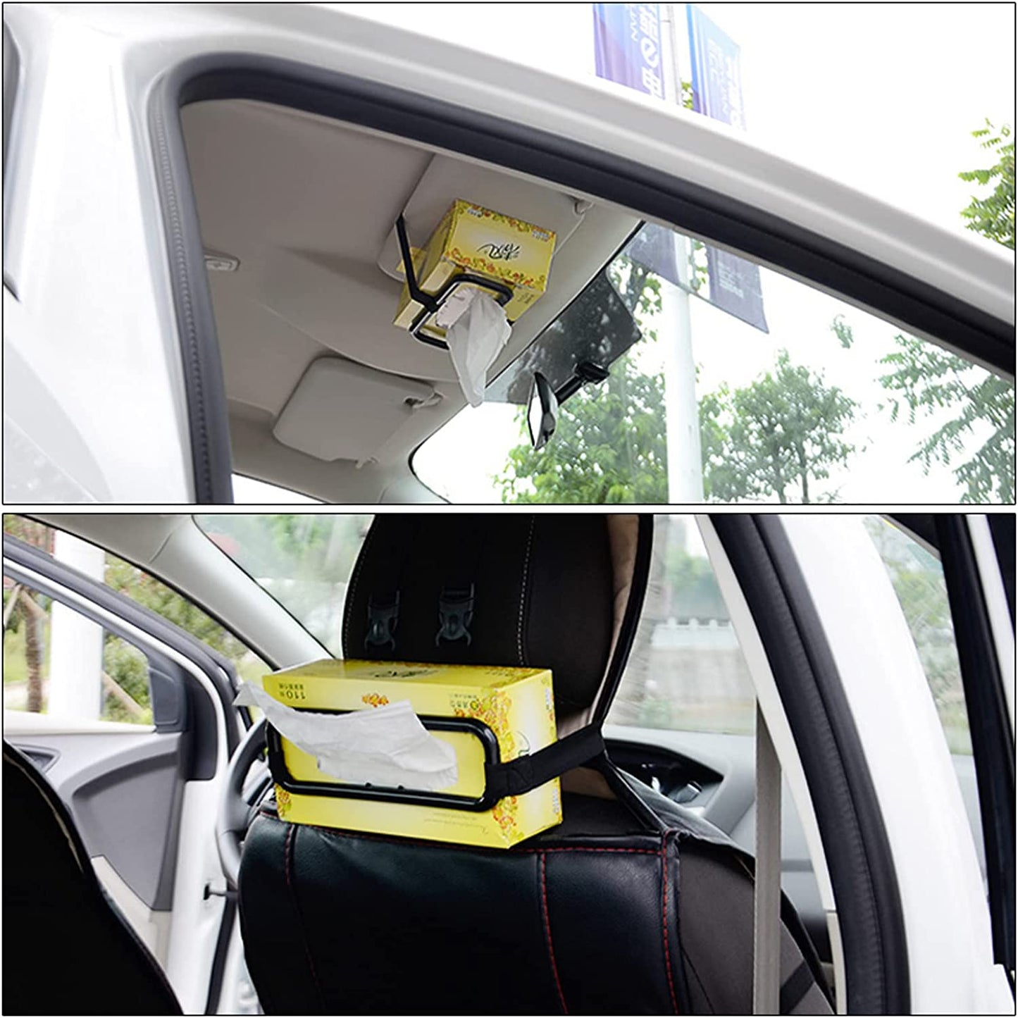 100pcsCar Tissue Box Holder, Visor and Back Seat Auto Accessories, Car Tissue Paper Box Holder, Portable Car Mount Space Saving Rear Seat Head Rest Support Hold-Clip, Black