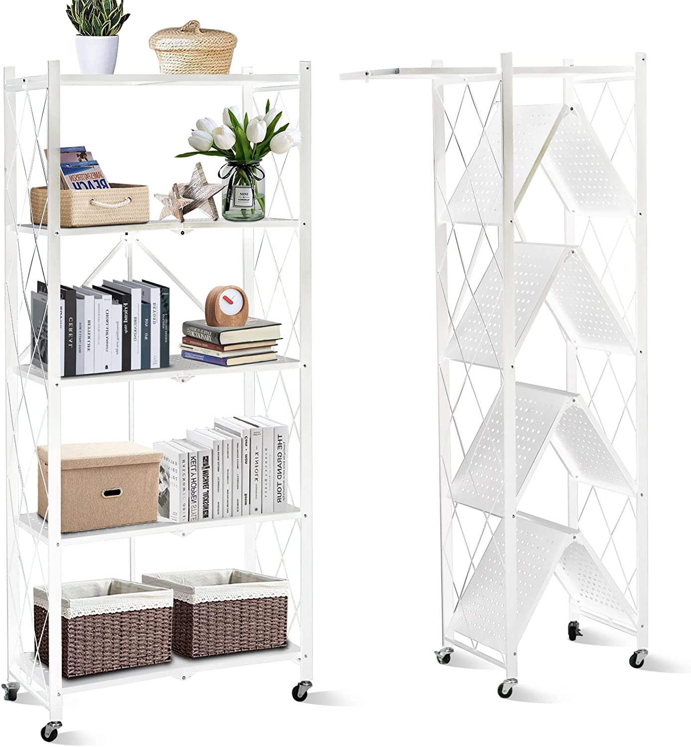 SKY-TOUCH Foldable Storage Shelves, Storage Racks Kitchen Cabinet, Shelf Storage Multipurpose Rack for Living Room Bedroom Kitchen Garage Easy Assembly