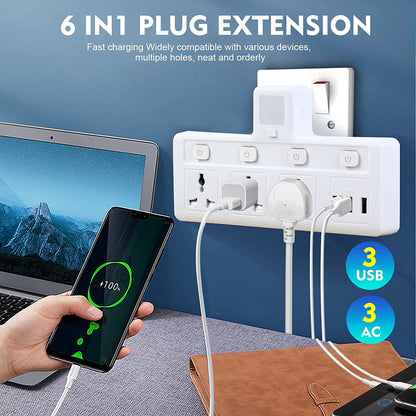 SKY-TOUCH Multi Plug Extension Socket with 3 USB, Electrical Power Extender Outlet Adaptor for Home, Office, Kitchen