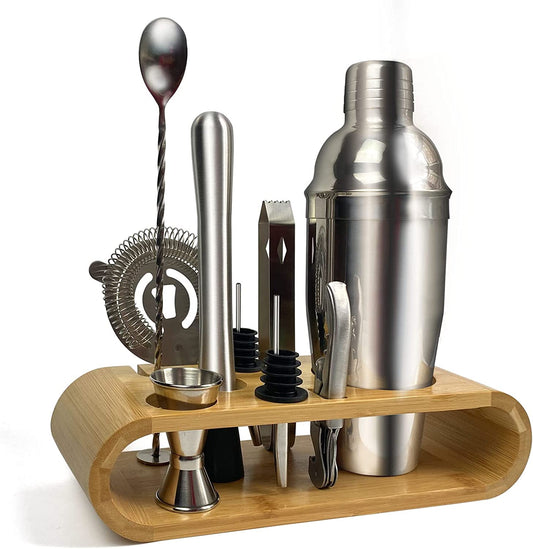 SKY-TOUCH 11-Piece Bar Tool Set with Stylish Bamboo Stand - Perfect Home Bartending Kit and Martini Cocktail Shaker Set For an Awesome Drink Mixing Experience