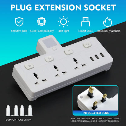 SKY-TOUCH Multi Plug Extension Socket with 3 USB, Electrical Power Extender Outlet Adaptor for Home, Office, Kitchen