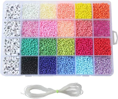 SKY-TOUCH Seed Beads, 3500 Letter Beads And Pony Beads 24-Grid Bead Kit Set Rope Mini Seed Beads Set For Jewelry Making Bracelet Beads Finding Diy Crafts Beading Needles For Jewelry Bracelet Making（4mm）
