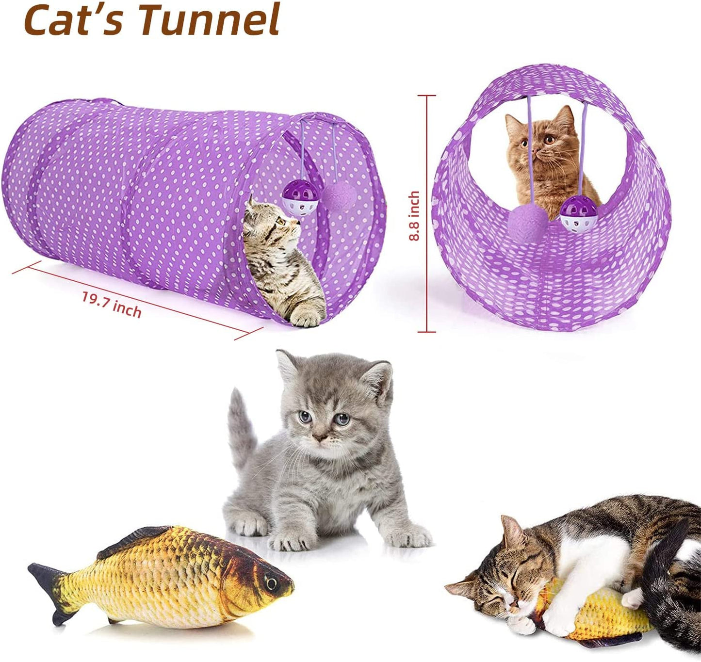 SKY-TOUCH 30pcs Interactive Cat Toys - Keep Your Cat Active and Happy with Variety Teaser Wand, Cat Tunnel, Tent, and Fish Toy，The best gifts for cat lovers