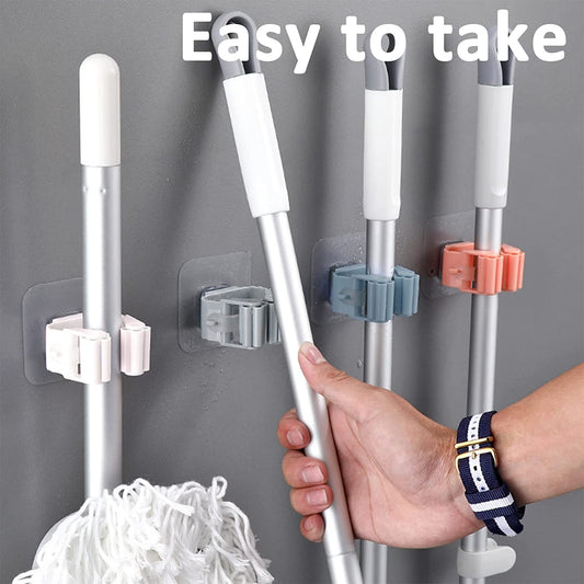 200pack - 5 Pieces Adhesive Wall Mounted Mop and Broom Holder, Wall Mount Kitchen and Bathroom Organizer Self Adhesive Easy Install Multicolored Heavy Duty Holder