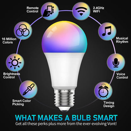 Sky-Touch Smart Light Bulb, Multi Color Changing Dimmable Smart Wifi And Bluetooth Compatible With Alexa And Google Home Assistant