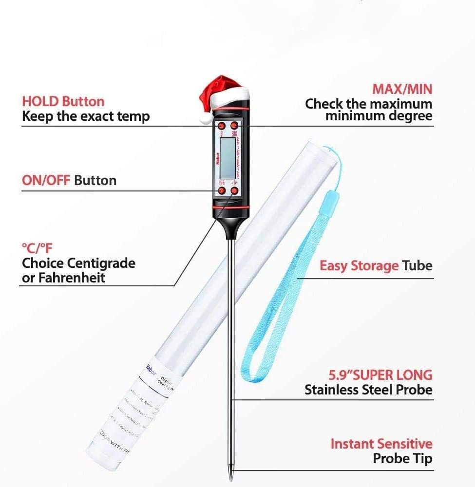 SKY-TOUCH Sincher Meat Thermometer, Cooking Thermometer with Instant Read, LCD Screen, Hold Function for Kitchen Food Smoker Grill BBQ Meat Candy Milk Water