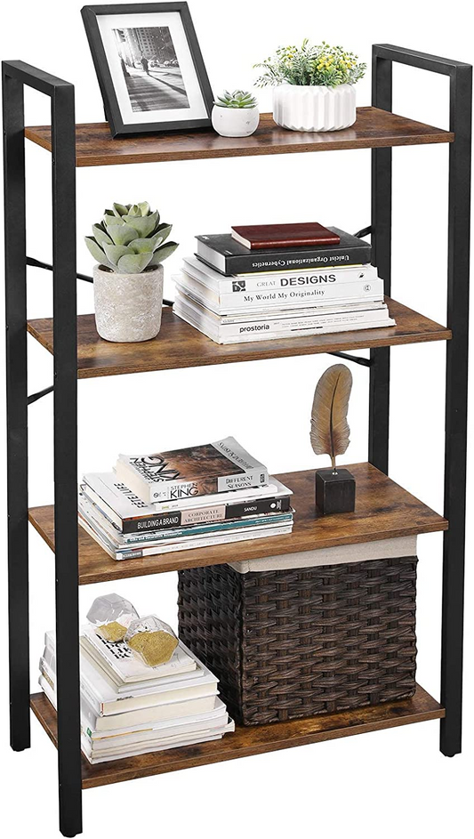 SKY-TOUCH Ladder Shelf, Bookshelf Rack 4 Tier Storage Organizer Shelf, Shelf Unit, Plant Stand, Living Room Bookcases, Industrial Bookshelf, for Bedroom, Kitchen, Office, Brown,47x26x12 inch