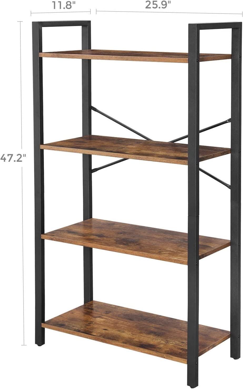 SKY-TOUCH Ladder Shelf, Bookshelf Rack 4 Tier Storage Organizer Shelf, Shelf Unit, Plant Stand, Living Room Bookcases, Industrial Bookshelf, for Bedroom, Kitchen, Office, Brown,47x26x12 inch