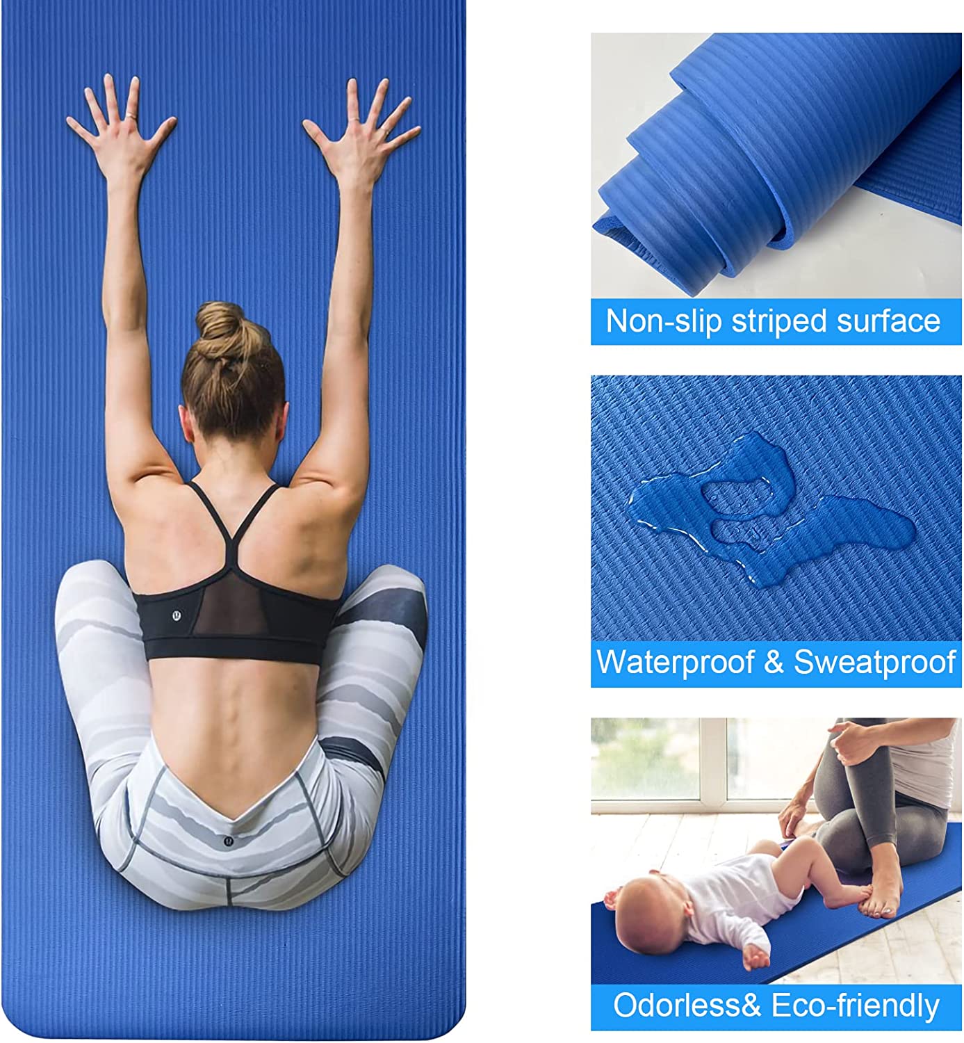 SKY-TOUCH Yoga Mat Non Slip, Yoga Mat with Strap Included 10mm Thick E