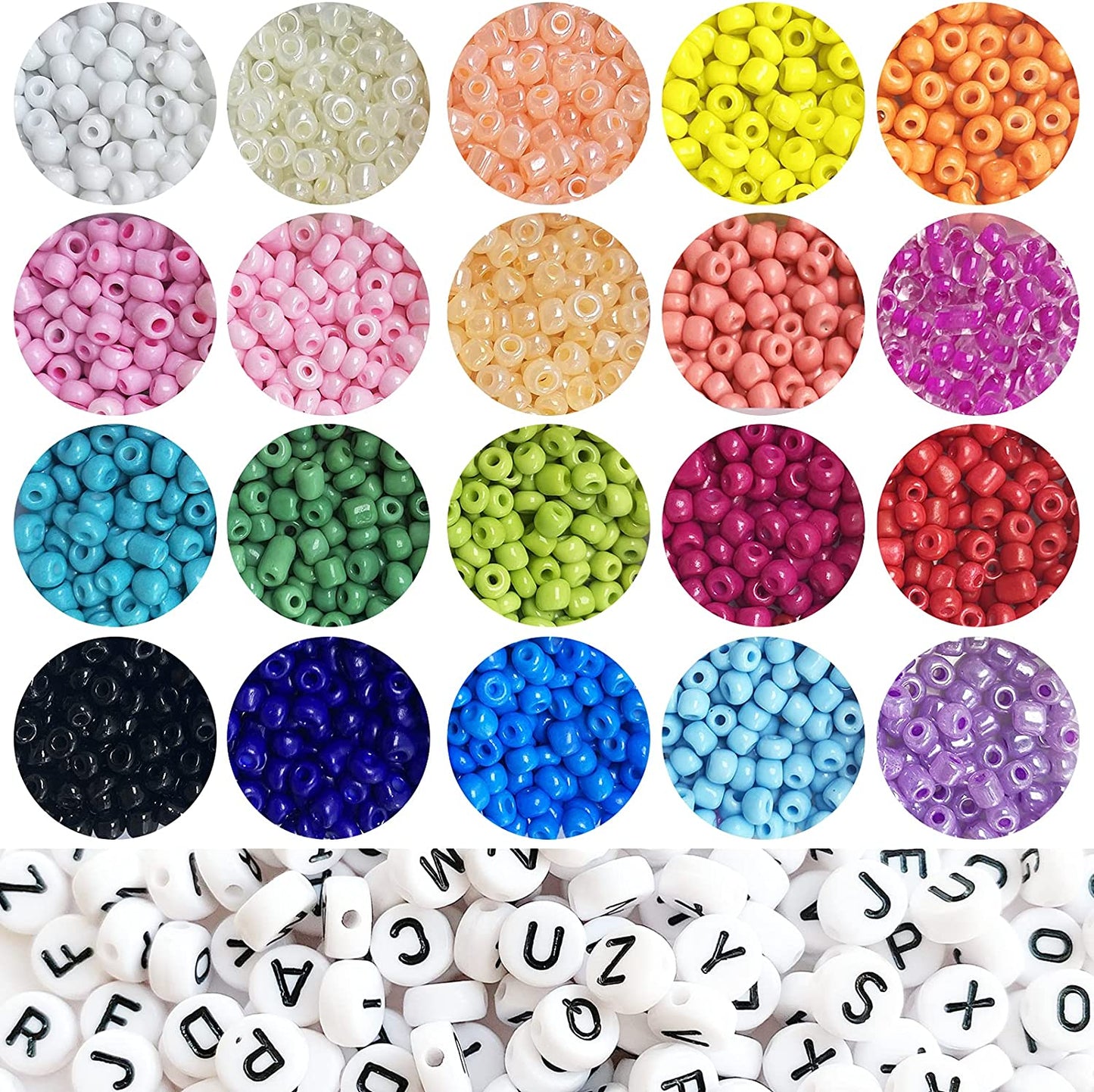 SKY-TOUCH Seed Beads, 3500 Letter Beads And Pony Beads 24-Grid Bead Kit Set Rope Mini Seed Beads Set For Jewelry Making Bracelet Beads Finding Diy Crafts Beading Needles For Jewelry Bracelet Making（4mm）