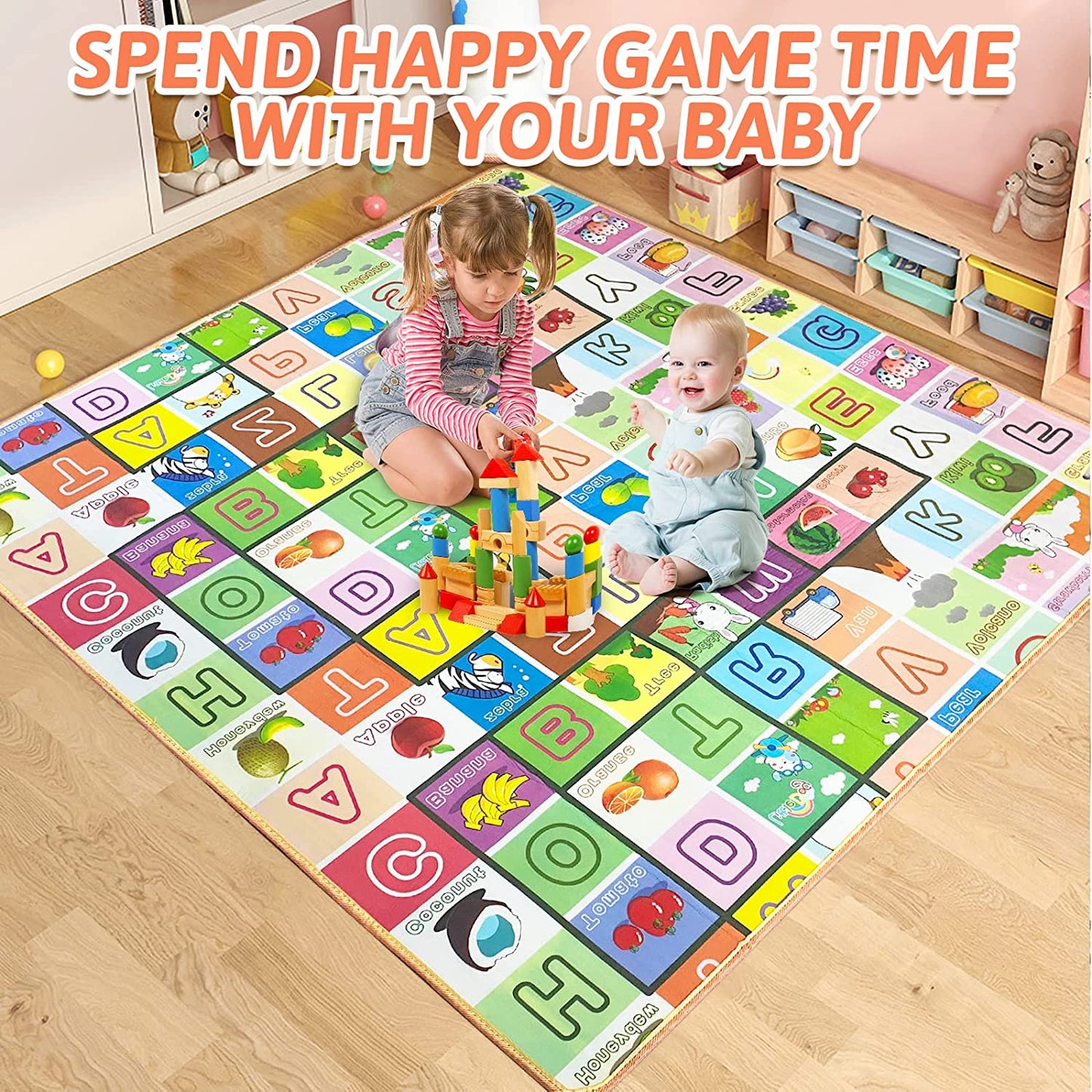 SKY-TOUCH Children Play Mat Baby Crawling Mat Double-Sided Waterproof Kids Playing Gym Mats Ideal Gift for Baby Baby Gift 76.8"x71.3"Extra Large (Color : Animal paradise)