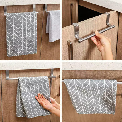 SKY-TOUCH Kitchen Cabinet Towel Bar Holder, Fits on Cupboards Over Cabinet Door, Towel and Wash Cloth Hanging Storage Accessories, Strong Modern Design Stainless Steel