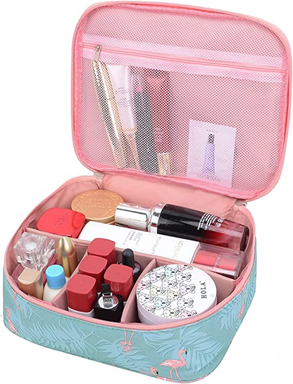 SKY-TOUCH Travel Cosmetic Bag&Makeup Bag，Portable and Large Capacity Travel Shower Toiletries Organizer for Women and Girls Pink（20cm 20cm 10cm）