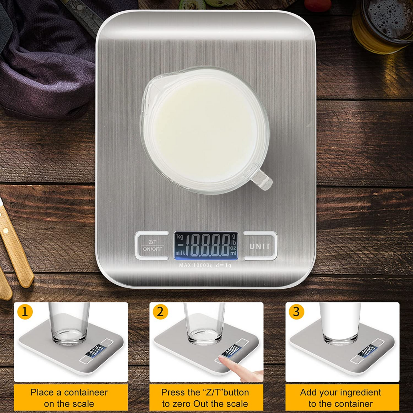 SKY-TOUCH Kitchen Scale, Multifunction Digital Food Scale for Baking, Cooking and Dieting, Kitchen Scale With LCD Display Stainless Steel Platform, Ultra Slim,Tare Function