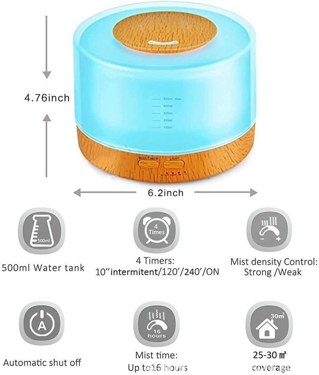 SKY-TOUCH Essential Oil Diffuser 500Ml, Upgraded Aromatherapy Diffuser, Cool Mist Humidifier With Auto Shut Off Function, Humidifier Bpa Free For Home Bedroom Office, yellow