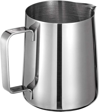 SKY-TOUCH Stainless Steel Milk Frothing Pitcher Measurements on Both Sides Inside Plus eBook & Microfiber Cloth Perfect for Espresso Machines Milk Frothers Latte Art, Silver