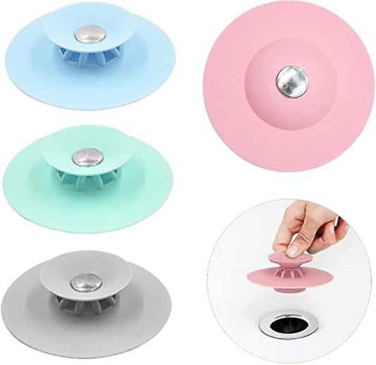 SKY-TOUCH 4Pcs Shower Drain Stopper,Universal Bathtub Stopper Plug Cover,2-In-1 Strainers Silicone Bathtub Drain Cover And Strainer Protector For Floor, Laundry, Kitchen And Bathroom Assorted Color