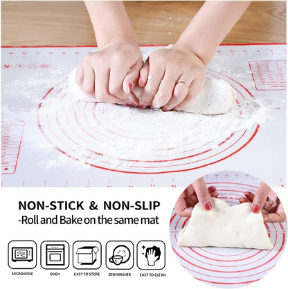 SKY-TOUCH Baking Mat, Non Stick Silicon Rolling Pastry Mat,Kneading Pad Sheet Glass Fiber Rolling Dough Large Size For Cake Macaron Kitchen Tools, Red,White