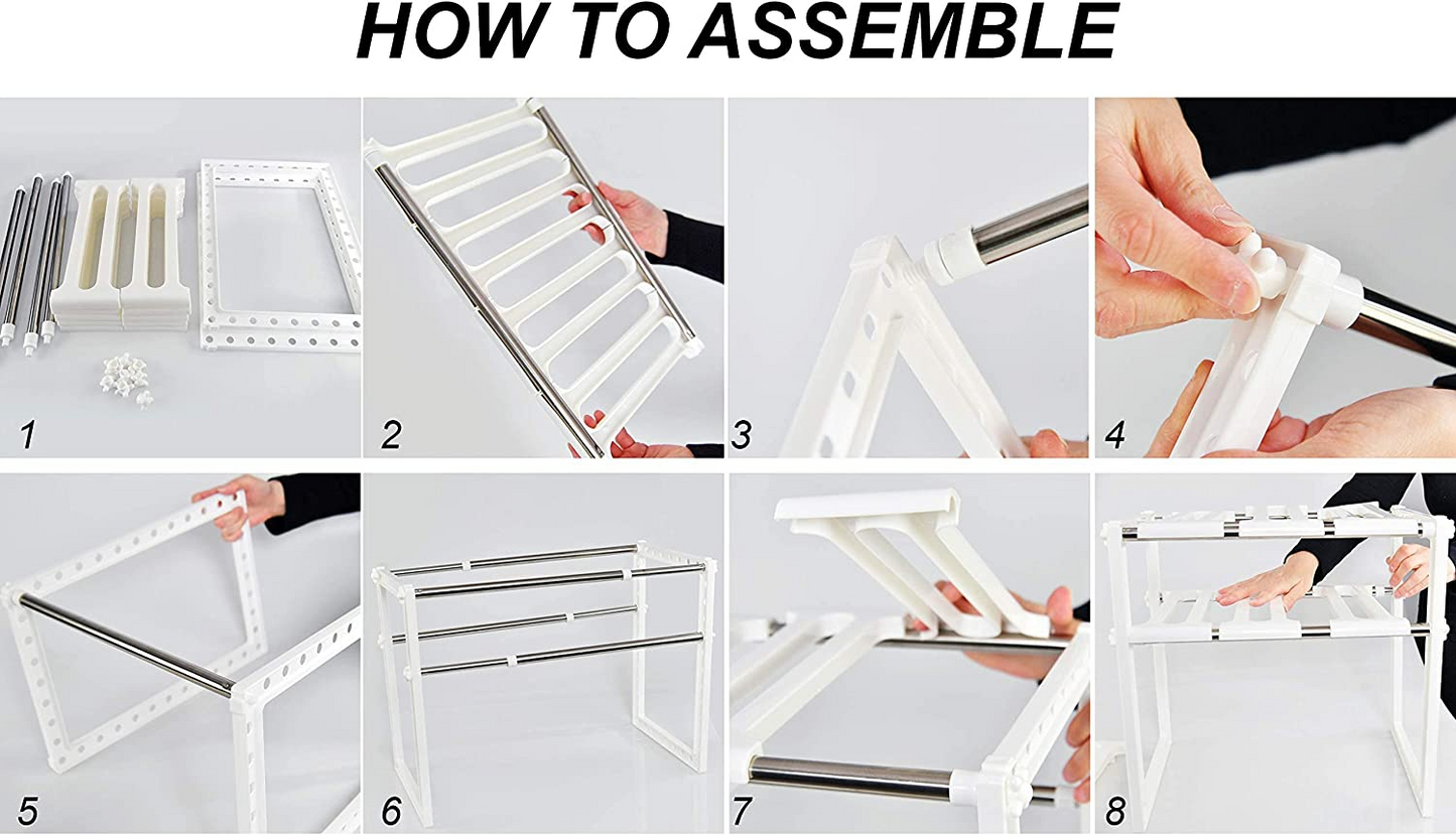 SKY-TOUCH 2 Tiers Expandable Kitchen Organizer, Multi-Functional Shelf Cabinet, Expandable Space Saving Rack