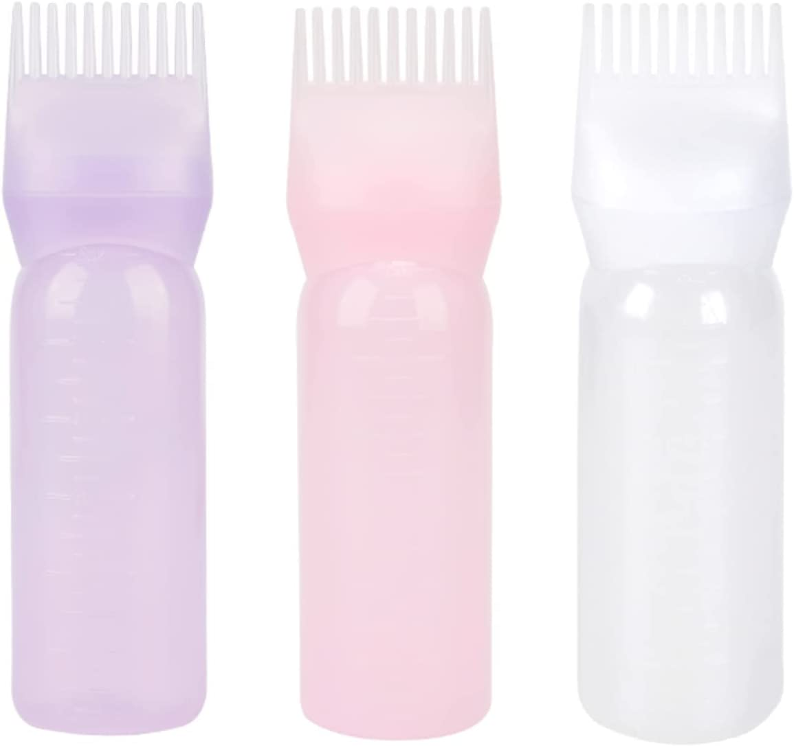 SKY-TOUCH 3pcs Hair Dye Bottle,Empty Refillable Hair Dye Bottle Applicators with Graduated Comb,Wash Bottle Shampoo,Root Comb Applicator Bottle for Salon Hair Coloring