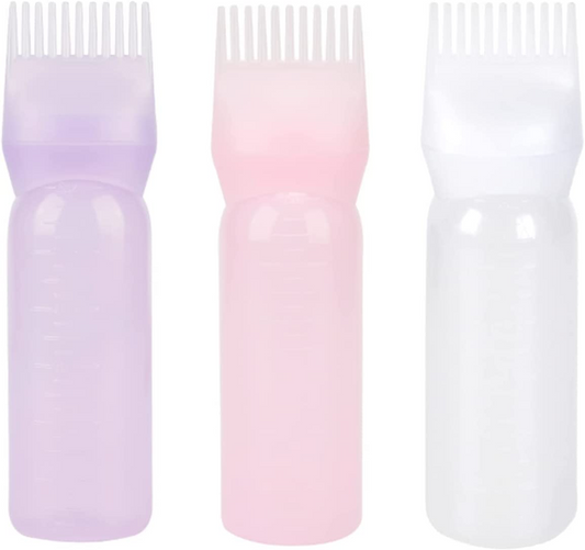 SKY-TOUCH 3pcs Hair Dye Bottle,Empty Refillable Hair Dye Bottle Applicators with Graduated Comb,Wash Bottle Shampoo,Root Comb Applicator Bottle for Salon Hair Coloring