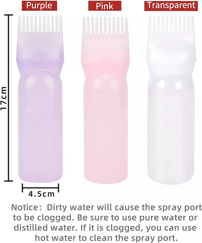 SKY-TOUCH 3pcs Hair Dye Bottle,Empty Refillable Hair Dye Bottle Applicators with Graduated Comb,Wash Bottle Shampoo,Root Comb Applicator Bottle for Salon Hair Coloring